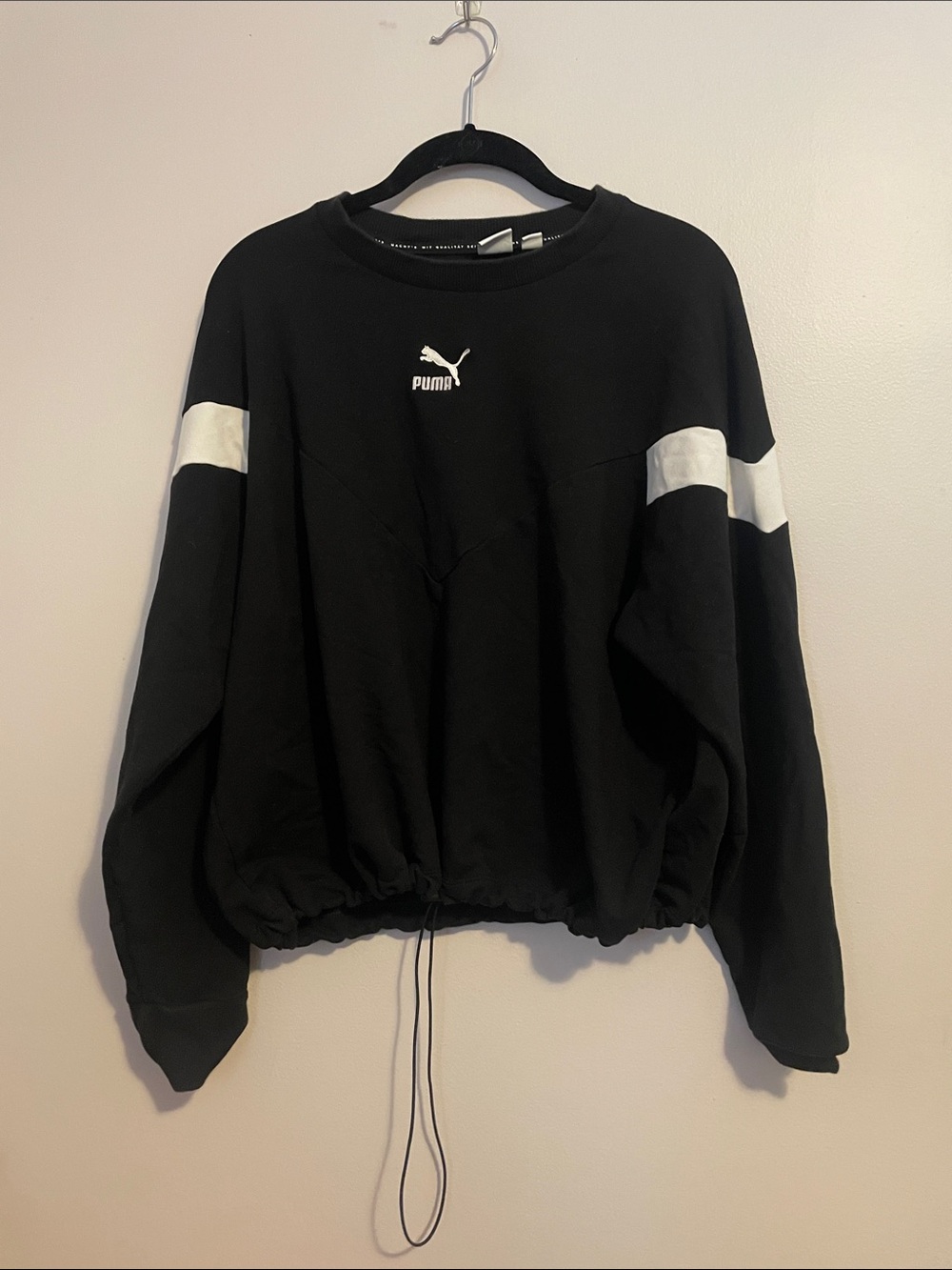 Puma Black Crewneck Sweatshirt with White Sleeve Bands